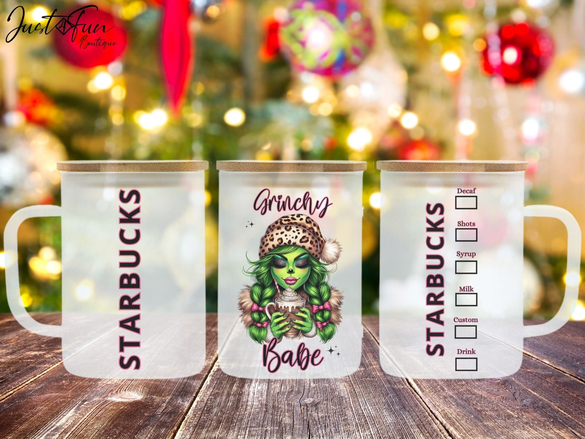 GRINCHy babe glass mug www.j4funboutique.com