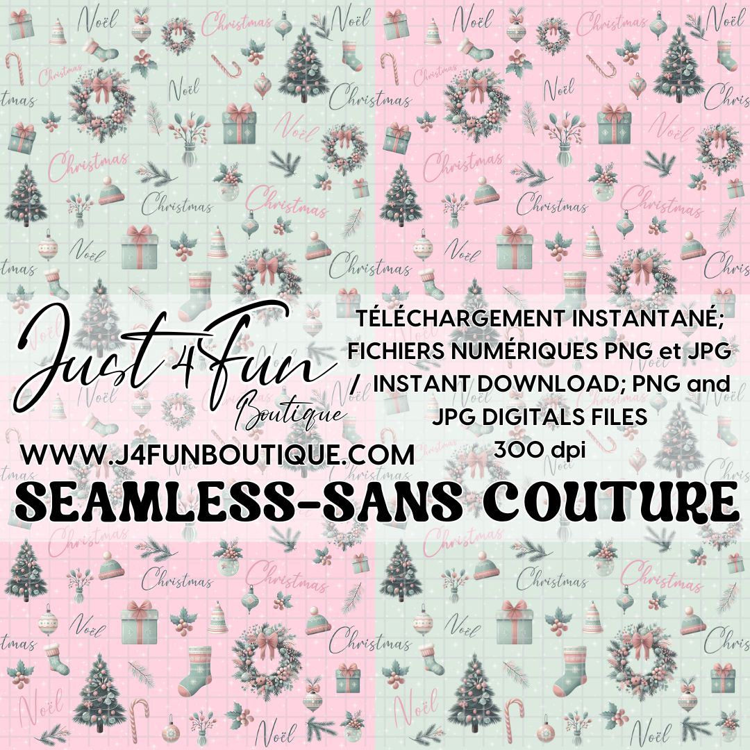 PInk and Mint Christmas SEAMLESS Pattern digital files www.j4funboutique.com