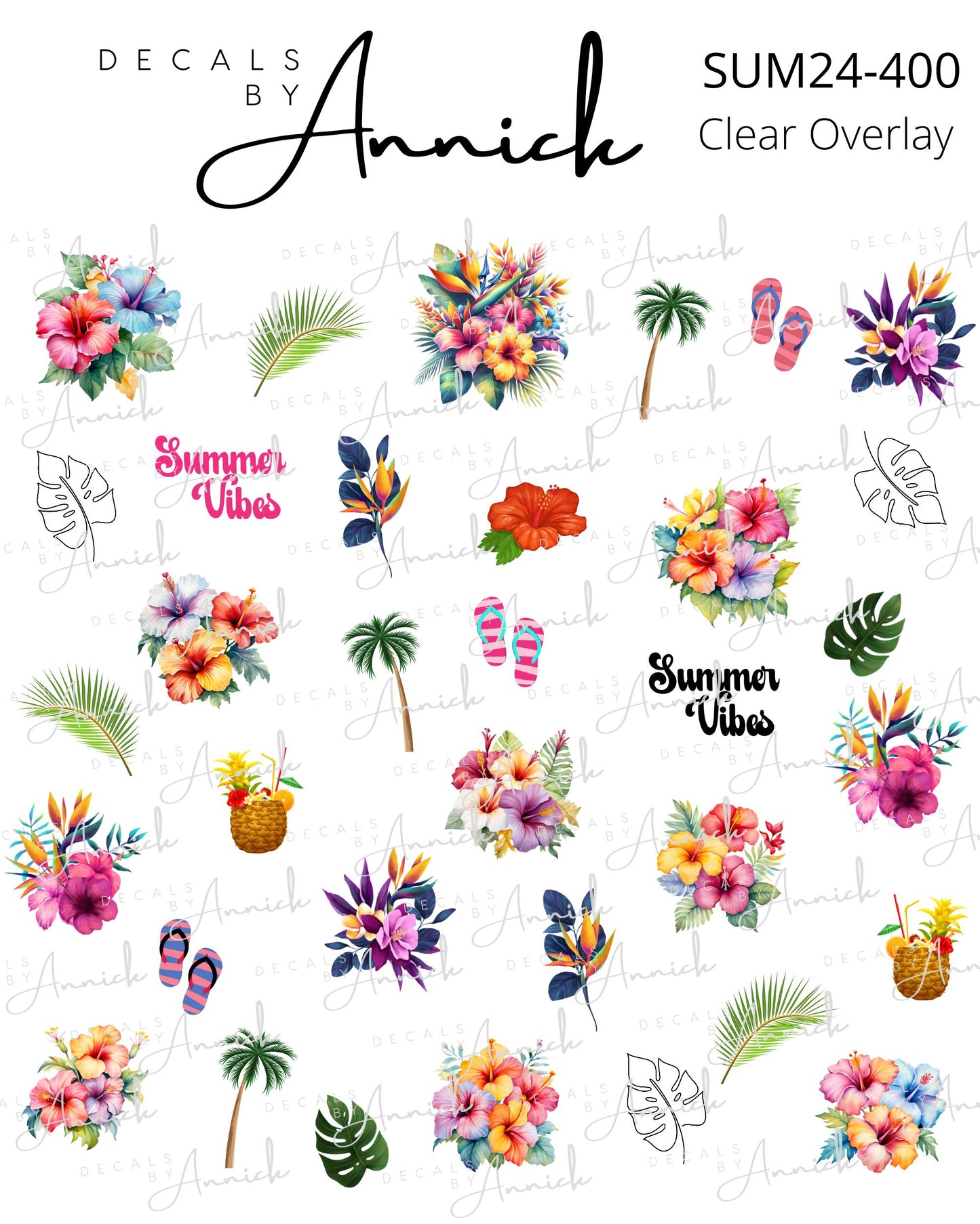 Hibiscus summer decals for nails www.j4funboutique.com