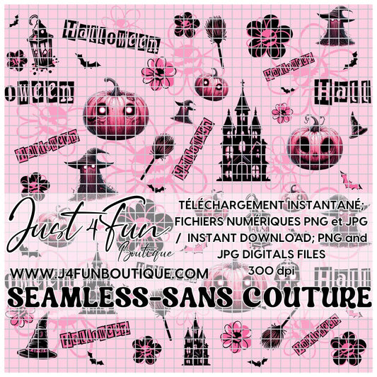 Pink Halloween SEAMLESS pattern www.jfunboutique.com