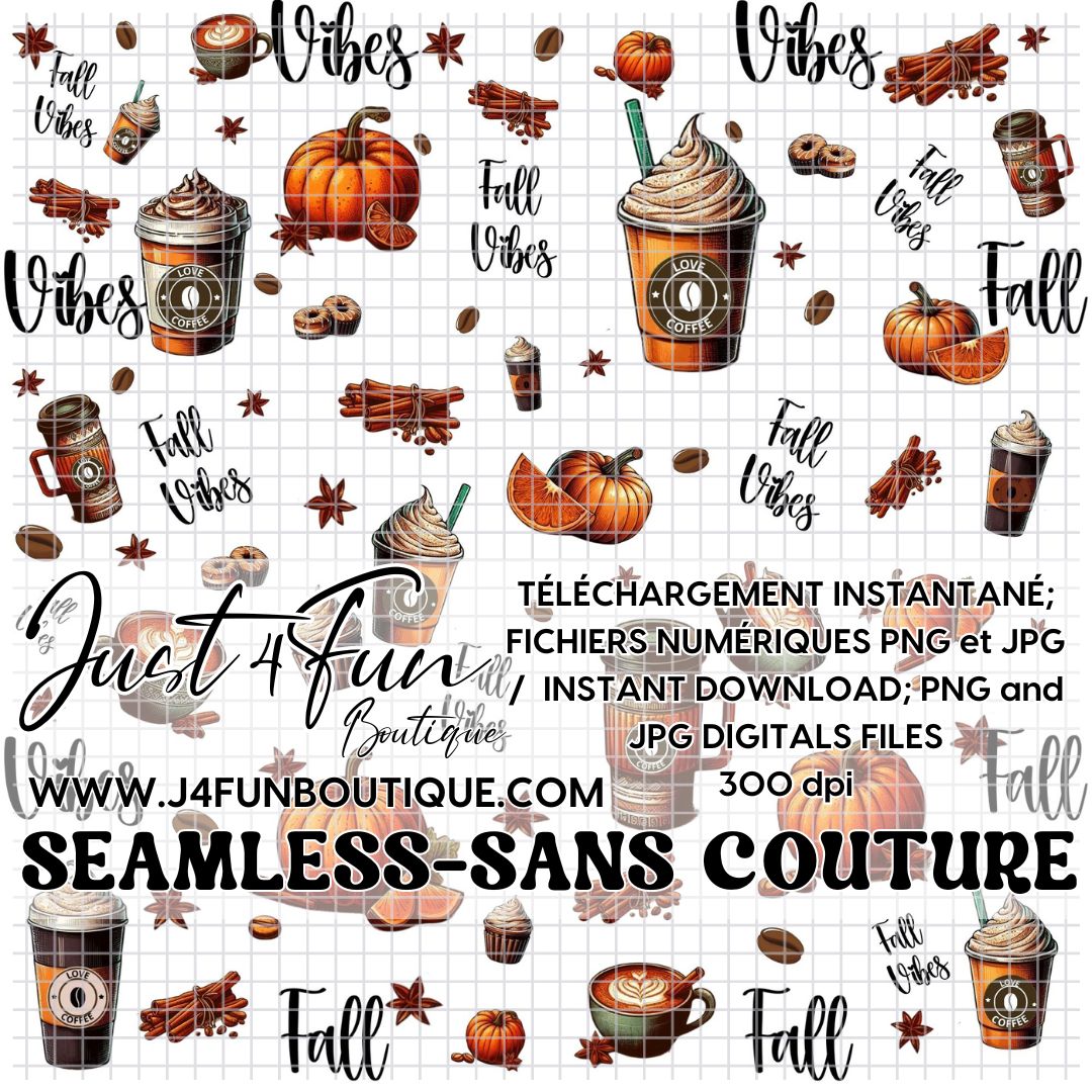 Fall vibes SEAMLESS pattern png files www.j4funboutique.com