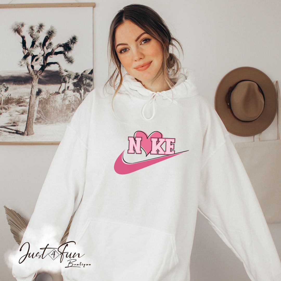 www.j4funboutique.com Nike Pink heart hoodie/sweatshirt