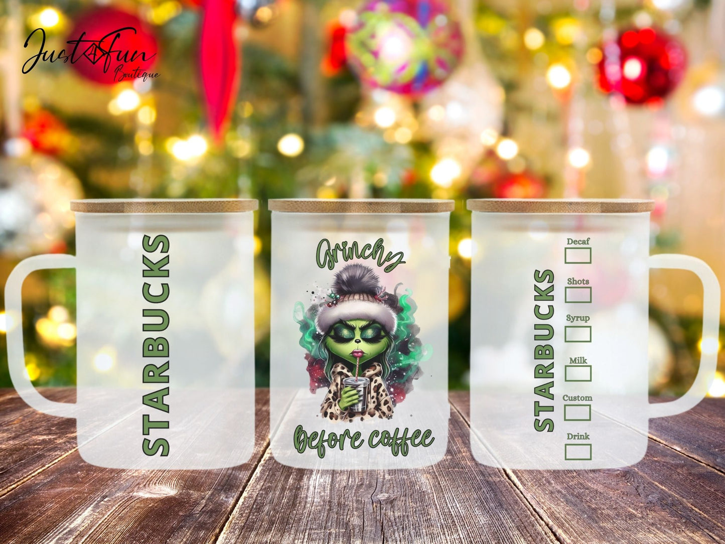 15oz frosted glass mug GRINCHY Before coffee (THE GRINCH)