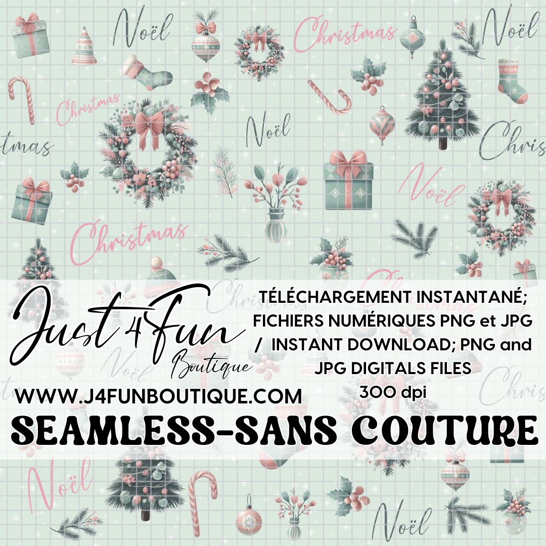 PInk and Mint Christmas SEAMLESS Pattern digital files www.j4funboutique.com