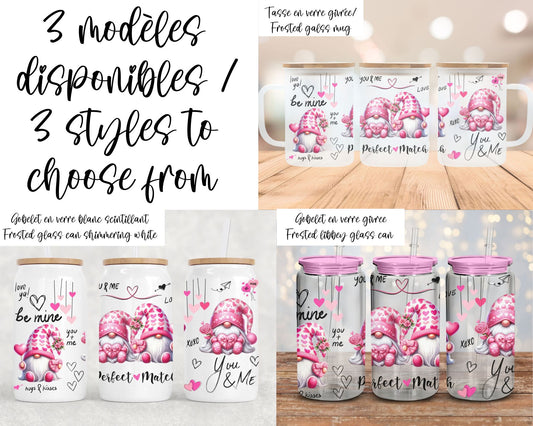 16oz Iced Coffee Tumbler or 15oz Frosted Mug Cute Pink Valentine's Day Gnomes