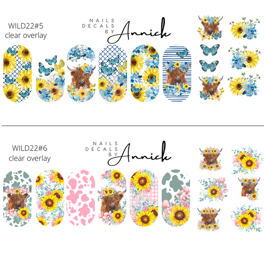 Water Transfer Nail Decals Cows and Sunflowers