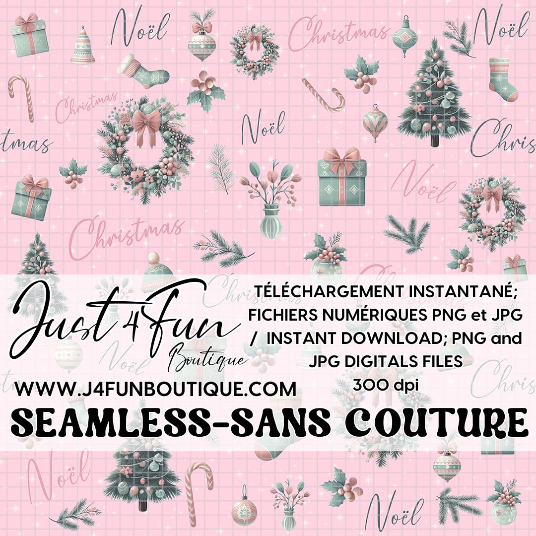 PInk and Mint Christmas SEAMLESS Pattern digital files www.j4funboutique.com