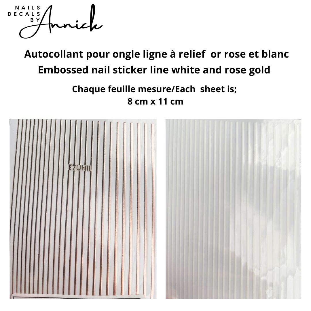 Autocollants pour ongles à relier 3D LIGNE BLANCHE OU OR ROSE