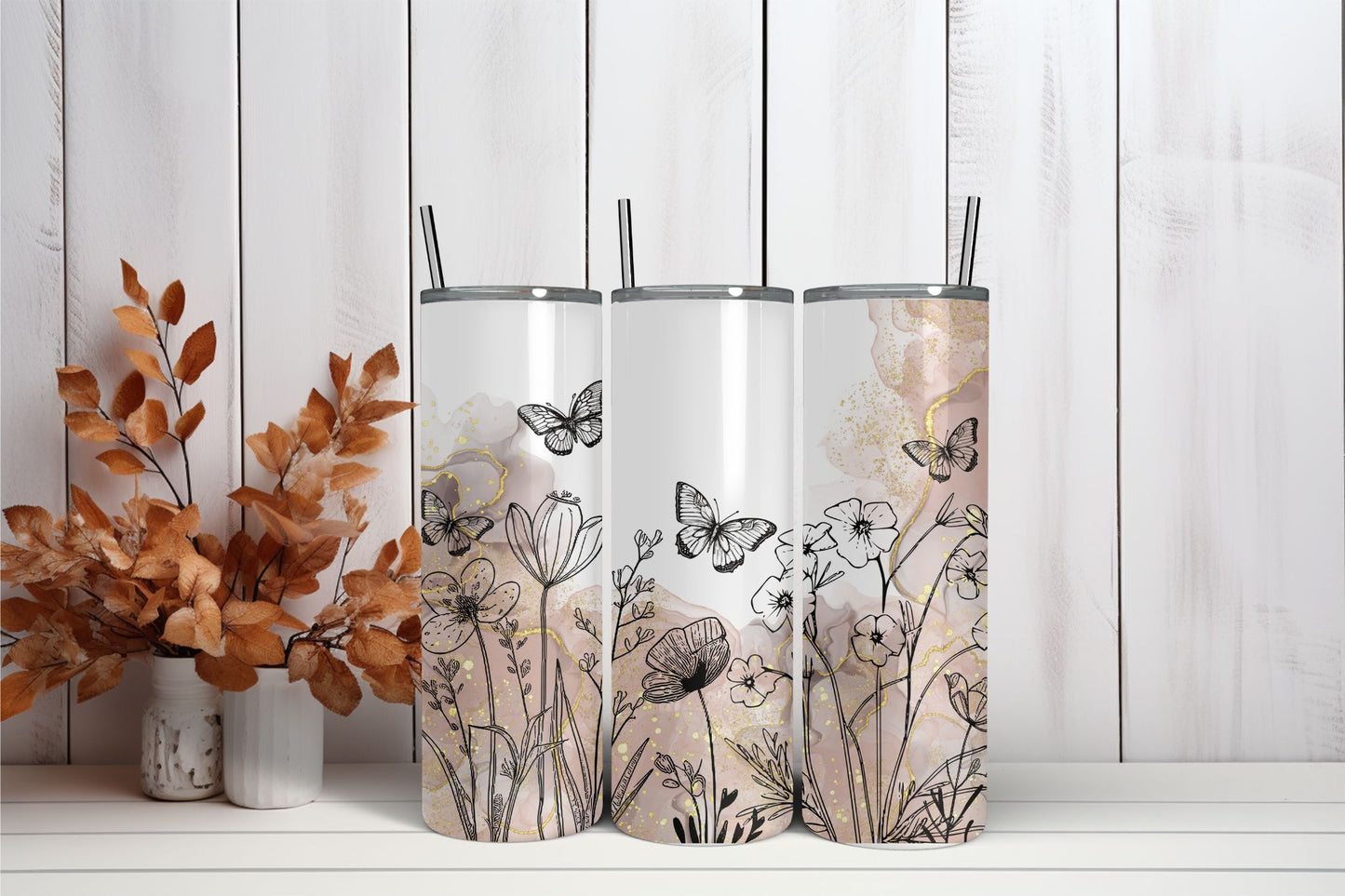 Wildflowers and butterflies 20oz tumbler www.j4funboutique.com