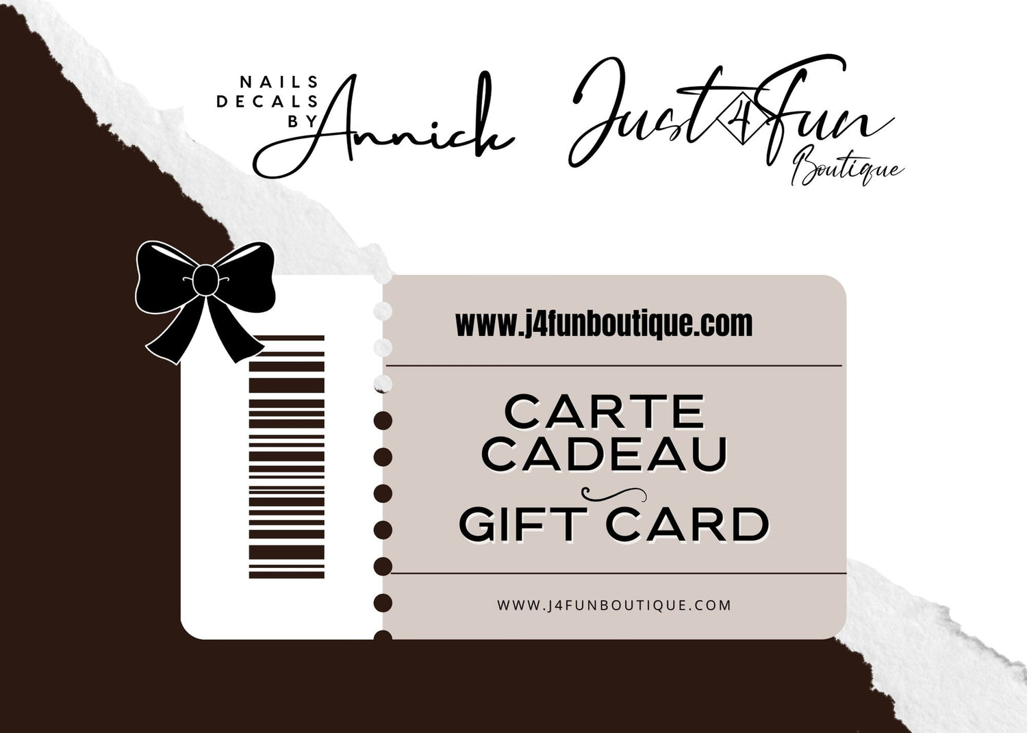 carte cadeau- gift card www.j4funboutique.com