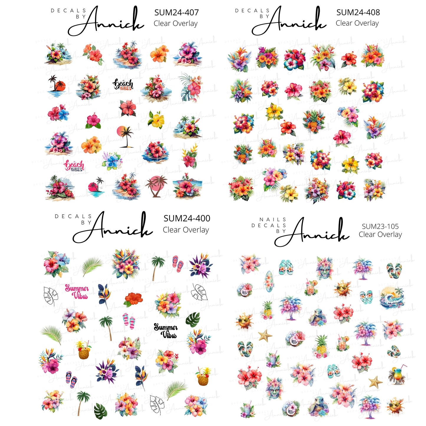 Hibiscus summer decals for nails www.j4funboutique.com