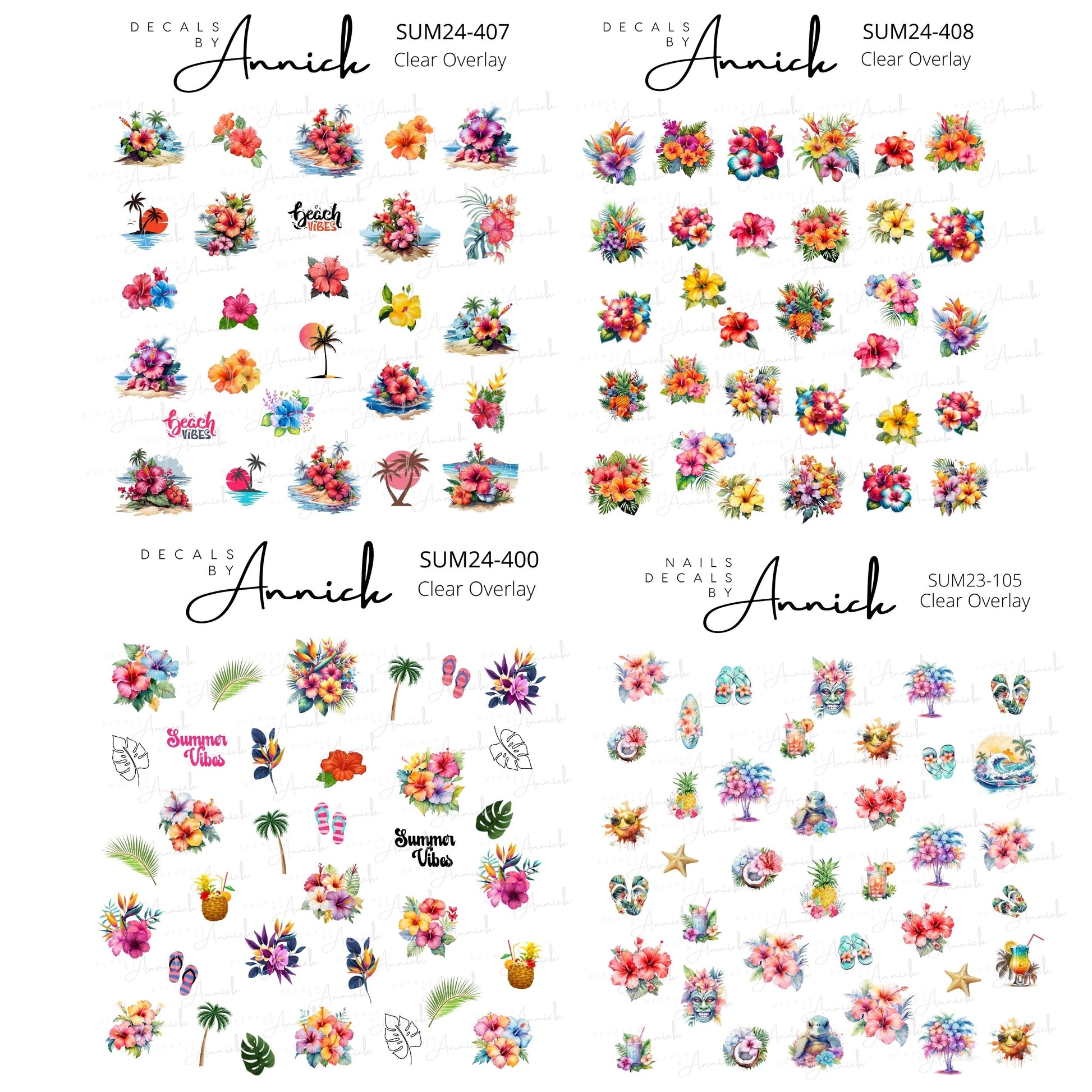 Hibiscus summer decals for nails www.j4funboutique.com