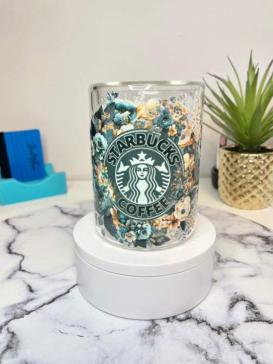 STARBUCKS Green and gold flowers 15oz double walled mug