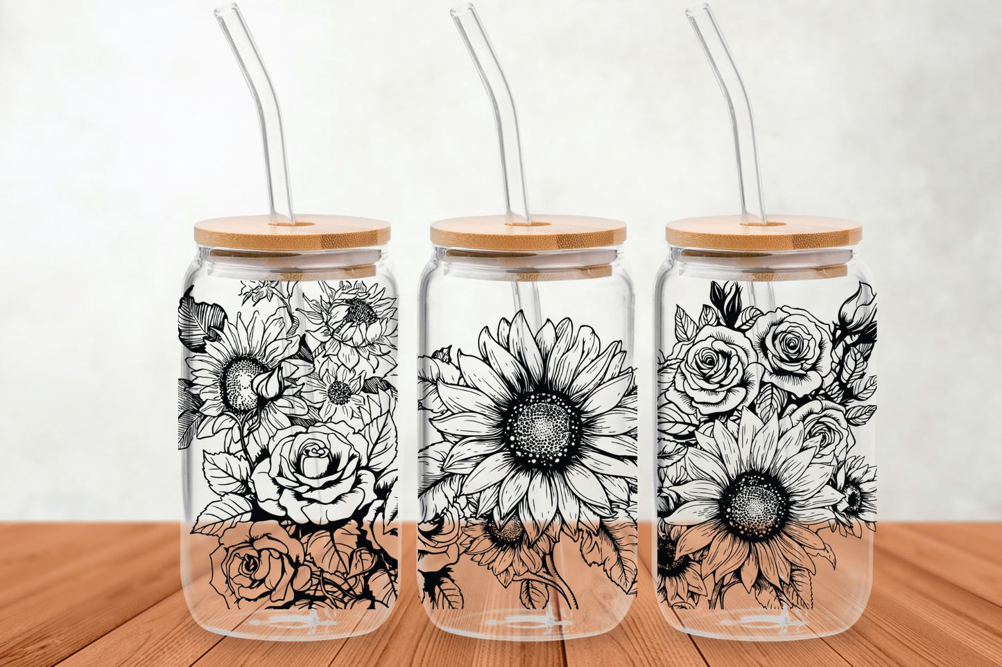 Pretty Sunflowers Iced coffee 16oz glass can