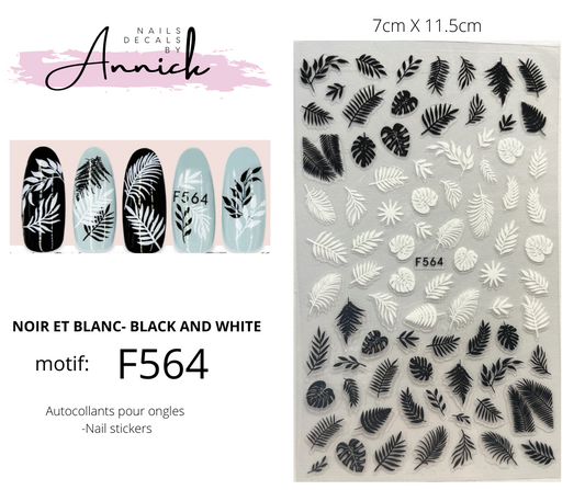 Nails Stickers exotic leaves black and white