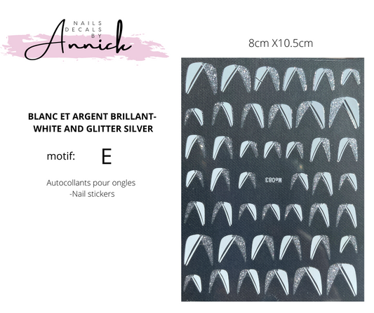 Autocollants pour ongles pointes francaises brillant\ Nails Stickers glitter French manicure