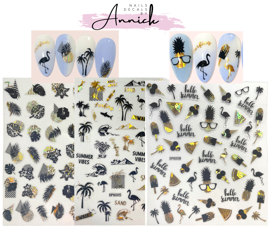 Autocollants pour ongles d'été or et noir Nails Stickers summer black and gold