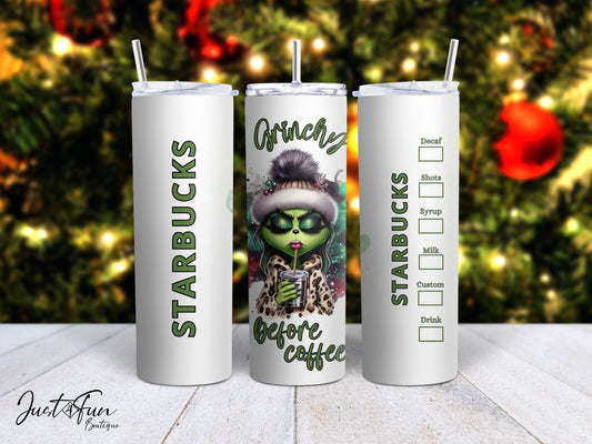 GRINCHY before coffee (the Grinch) 20oz tumbler www.j4funboutique.com