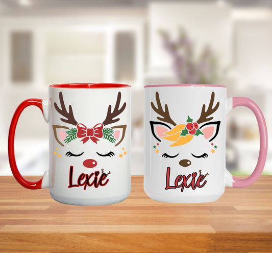 Customizable 15oz mug pretty little reindeer