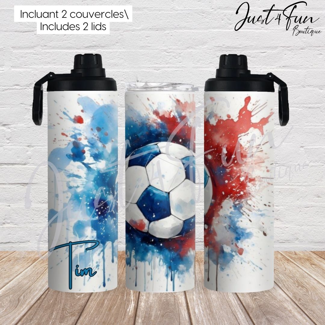 SOCCER Dual lids 20oz Sport bottle 