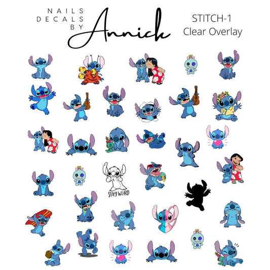 Water transfer decals for nails STITCH AND ANGEL Waterslide decals for nails TV character nail art, cartoon nails, cartoons sticker