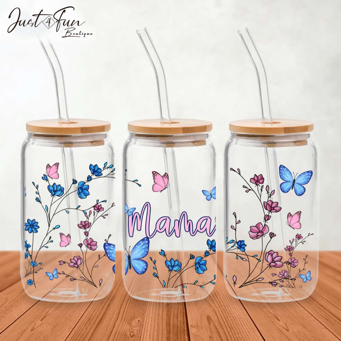 Gobelet à café glacé MAMA papillon/ Iced coffe cup with bamboo lid Just4Fun Boutique