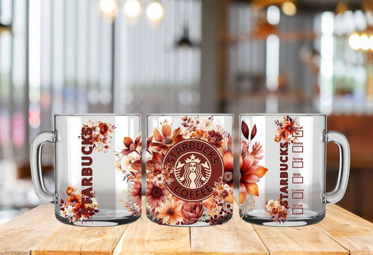 STARBUCKS with fall flowers 15oz double walled mug