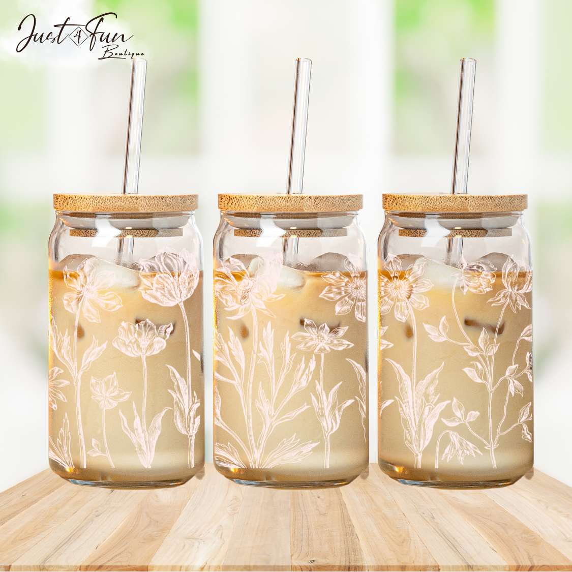 Verre/Gobelet à café glacé Fleurs delicates /Delicat flowers iced coffee cup Just4Fun Boutique