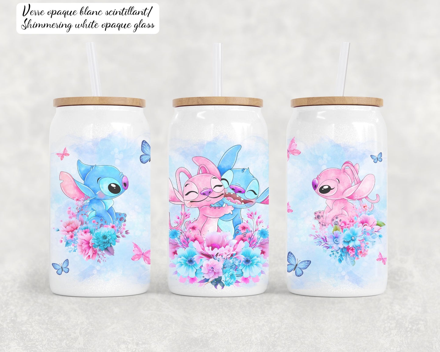  STITCH and ANGEL Libbey glass can, Iced coffee can