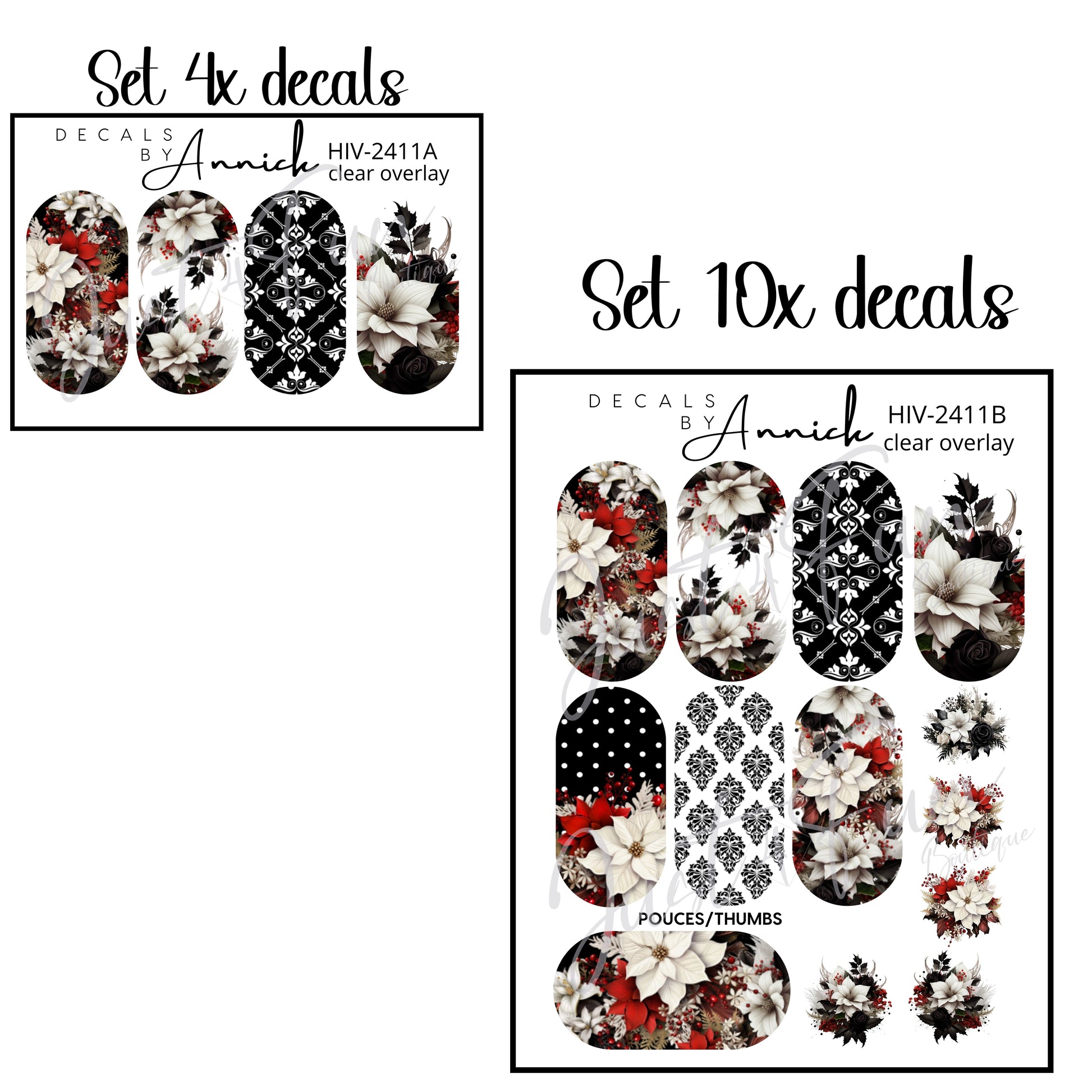 Winter flowers decals for nails www.j4funboutique.com