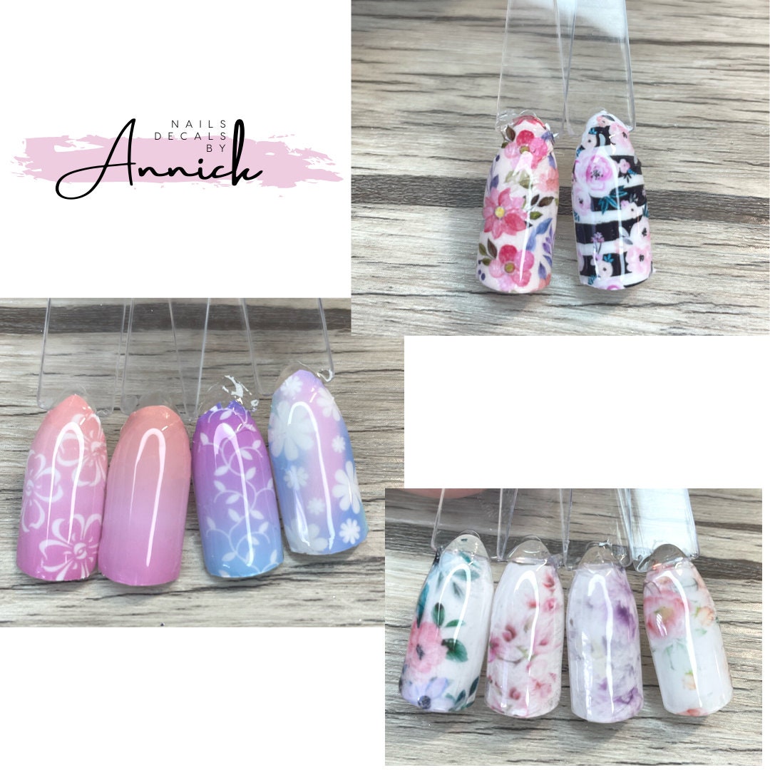 Water transfer decals for nails Bouquets flowers/ Waterslide decals for nails Pink and black, Red and black flowers