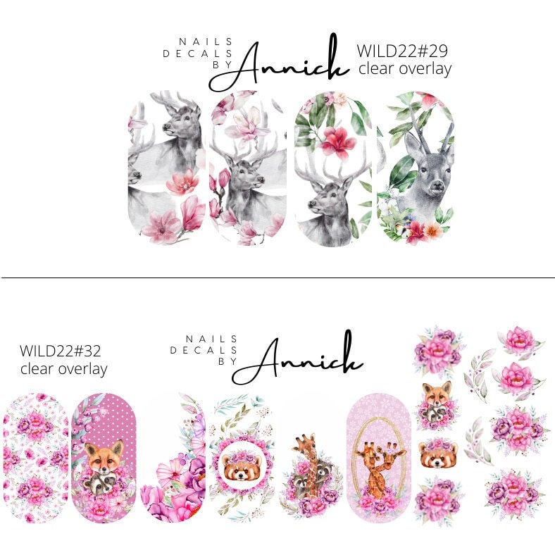  Waterslide decals for nails ANIMALS with flowers