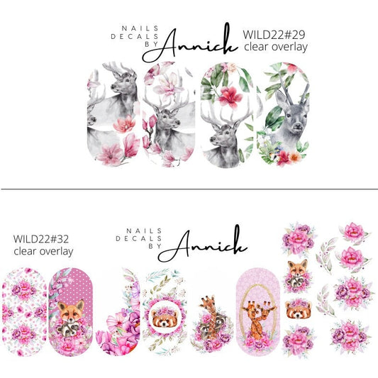  Waterslide decals for nails ANIMALS with flowers