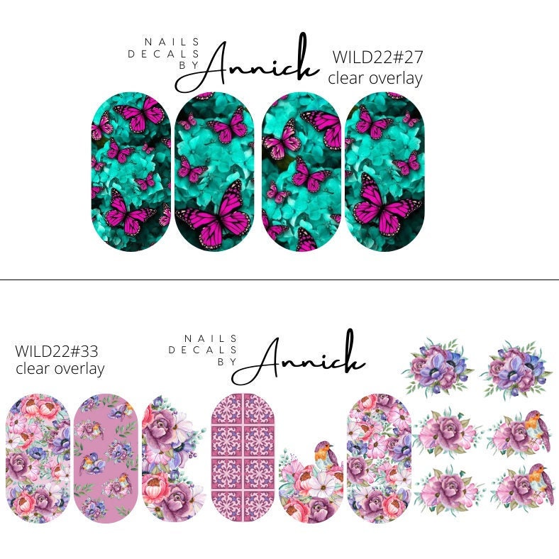 Water Transfer Nail Decals Hummingbird and Butterfly in Bloom