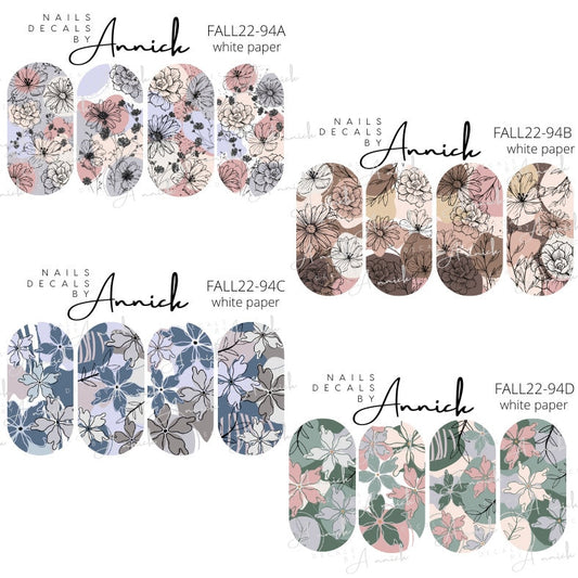 Water transfer decals for nails Abstract flowers \ Waterslide decals for Abstract nails Fall flowers