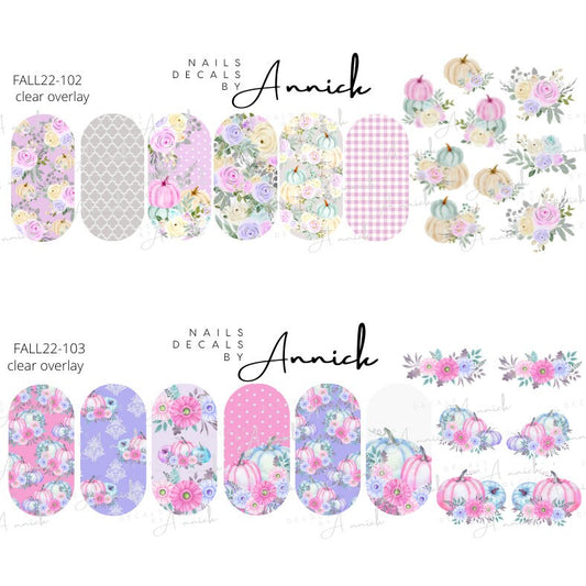 Water transfer decals for nails Pastel Fall pumpkins flowers \ Waterslide decals for nails Pastel Fall pumpkins flowers