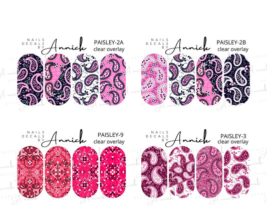  Waterslide decals for nails pink red purple paisley