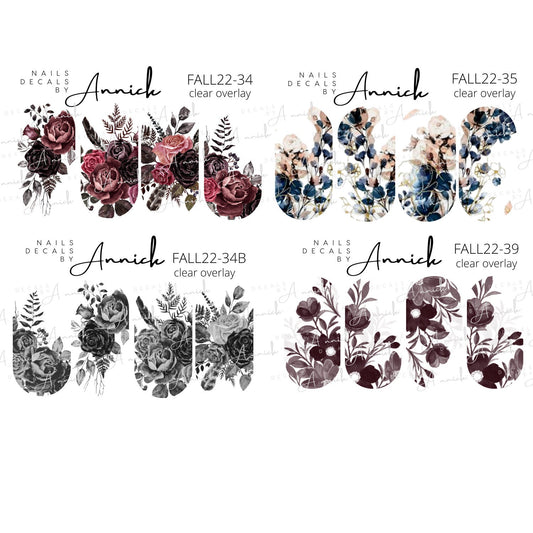 Water transfer decals for nails gothic flowers \ Waterslide decals for nails Dark fall, gothic flowers