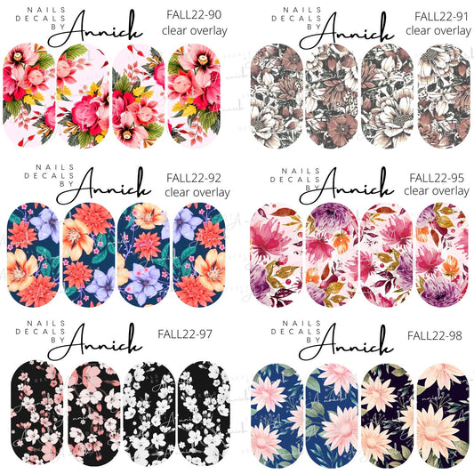 Water transfer decals for nails autumn flowers bouquet \ Waterslide decals for nails Fall flowers bouquet.