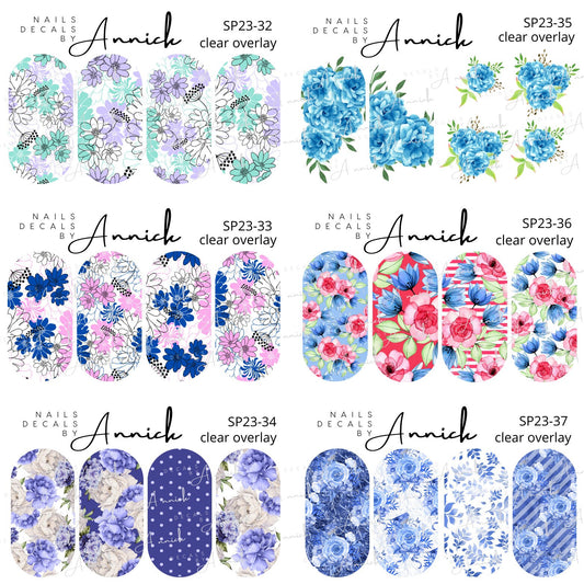 Blue Flowers Bouquet Water Transfer Nail Decals