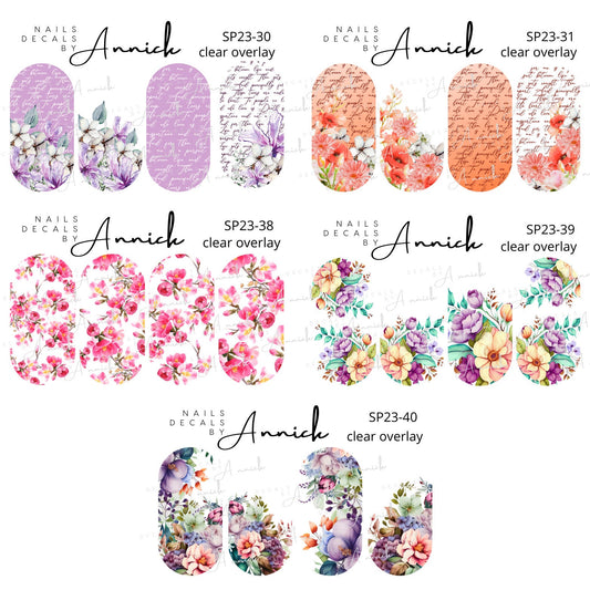Water transfer decals for nails Spring flowers- Waterslide decals for nails Spring flowers,