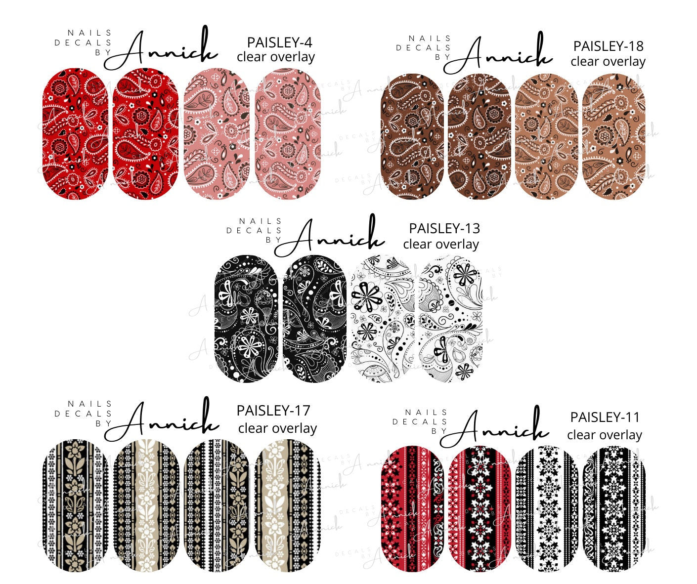  Waterslide decals for nails paisley (multi colors choices)