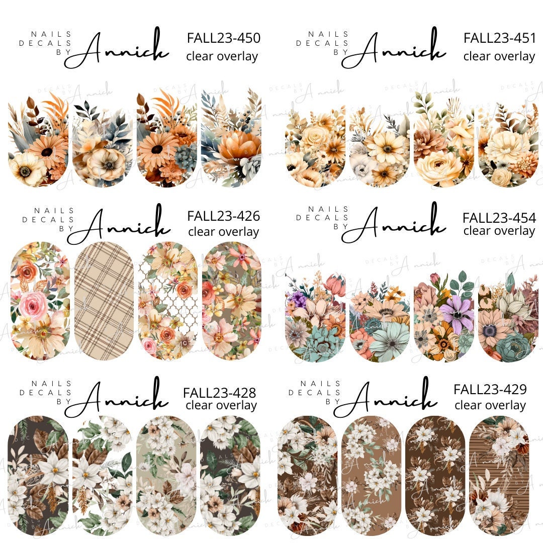 Water transfer decals for nails Fall flowers\ Waterslide decals for nails Fall Nude and Brown flowers, nailart