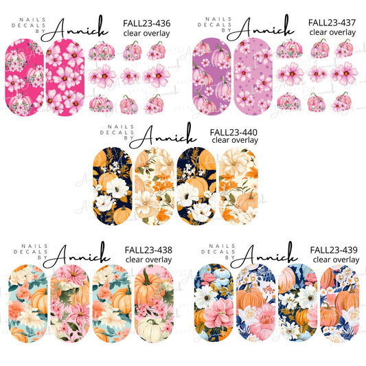 Water transfer nail decals Pumpkins with flowers \ Waterslide decals for nails PUMPKINS with flowers