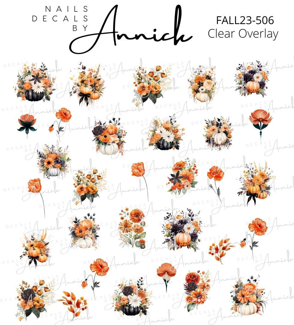 Water Transfer Nail Decals Pumpkins with Flowers \ Waterslide decals for nails Cute Pumpkins with Flowers