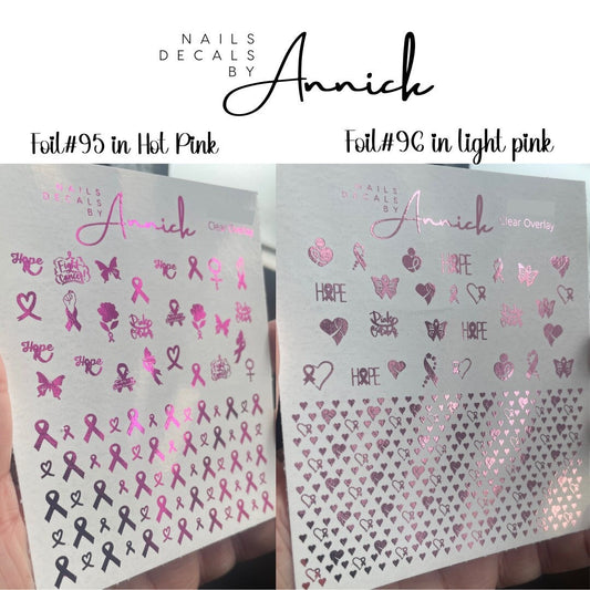 Metallic water transfer decals for nails Breast cancer / FOIL Waterslide decals for nails Pink October, Breast cancer