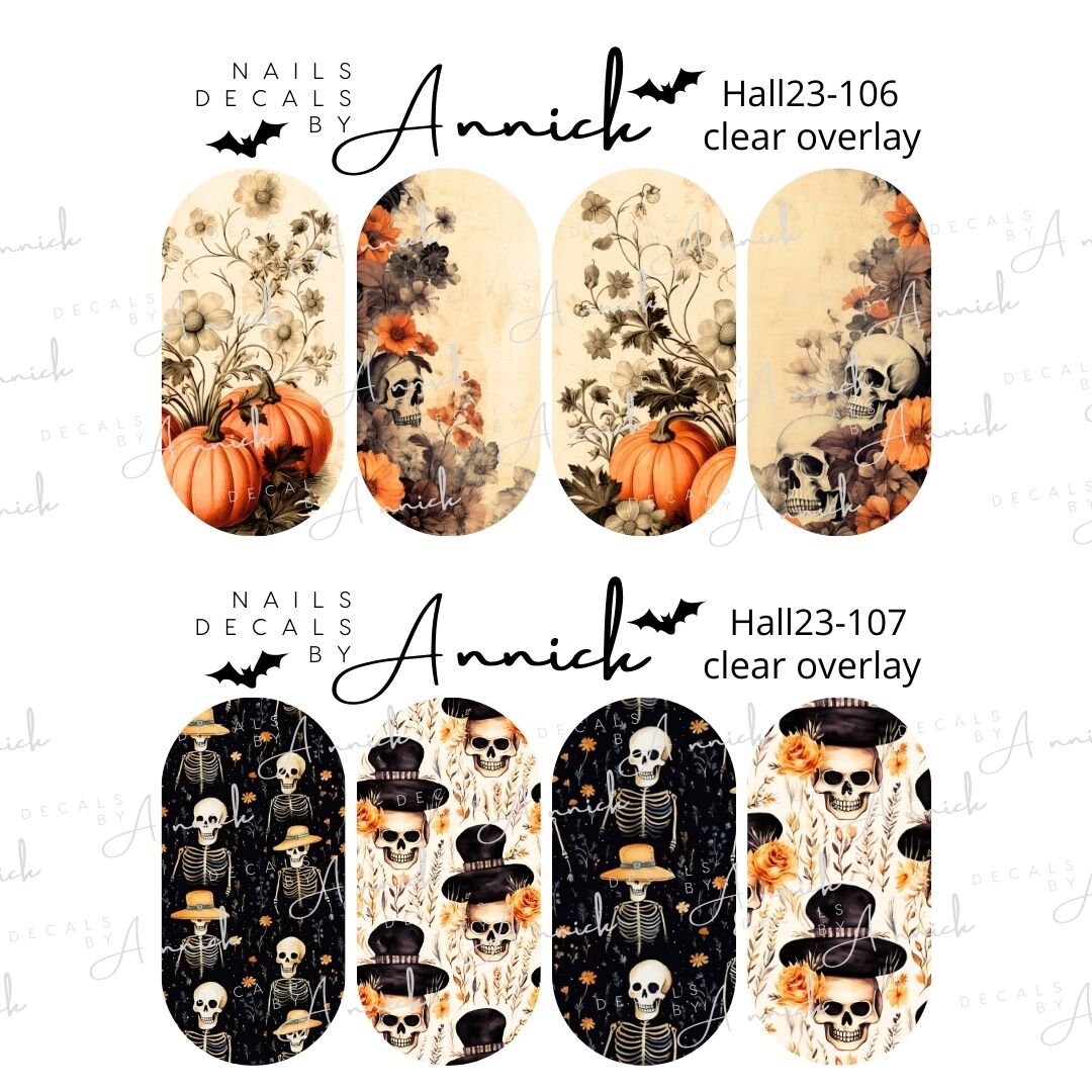 Water transfer decals for nails Halloween skeletons \ Waterslide decals for nails Halloween skulls