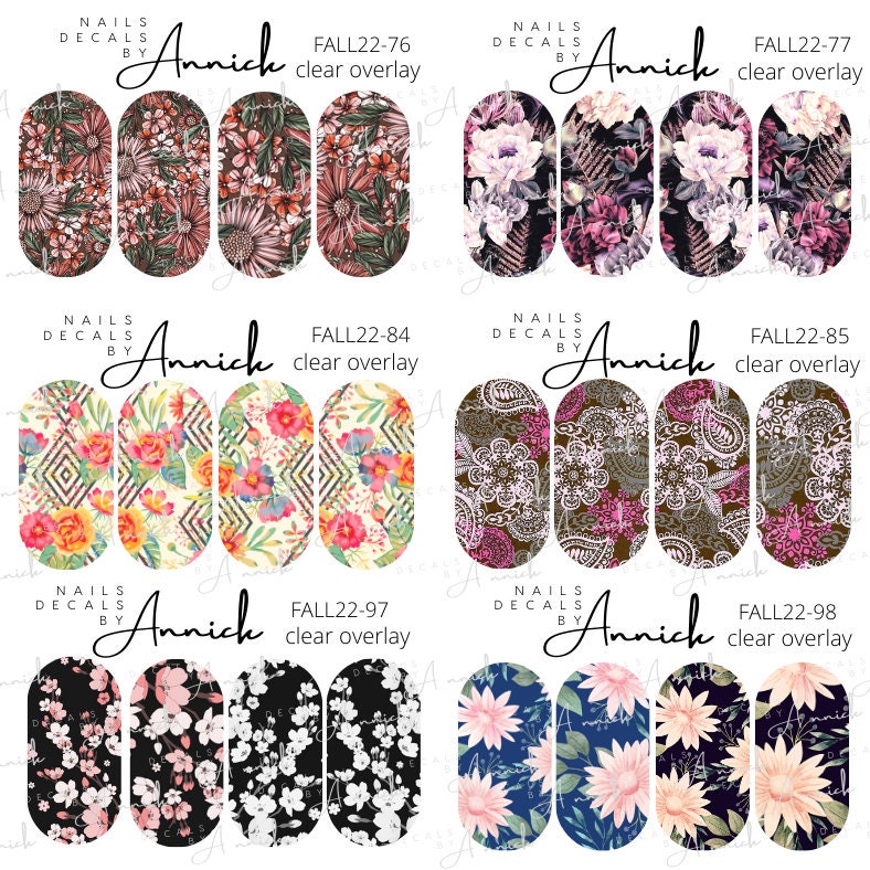 Water transfer decals for nails fall flowers \ Waterslide decals for nails fall flowers