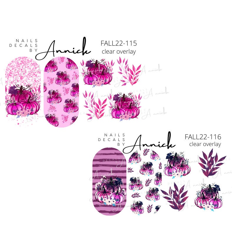 Water Transfer Decals for Nails Pink and Black Pumpkins \ Waterslide decals for nails Fall pumpkins flowers
